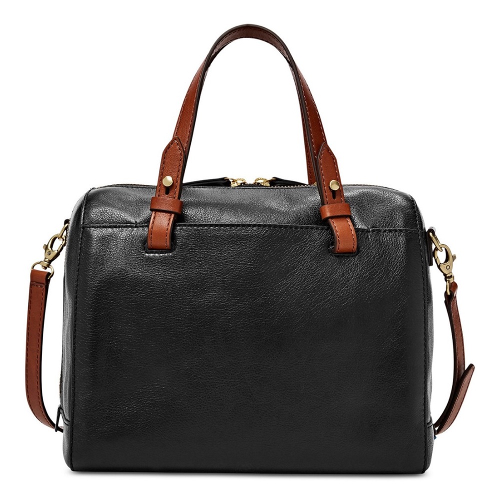 Fossil Black Brown Rachel Small Leather Satchel Purse Handbag Classic - no strap